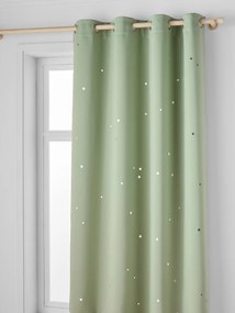 Cortinado com ilhós, opaco e com motivos perfurados verde-salva