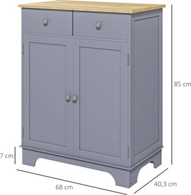 Aparador de Sala, 68 x 40,3 x 85 cm, 2 Gavetas e Prateleira Regulável, Cinzento