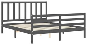 Estrutura de cama com cabeceira 160x200 cm madeira maciça cinza