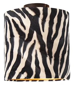Candeeiro de teto preto mate com abajur de veludo com design de zebra 25 cm - Combi Clássico / Antigo