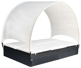 vidaXL Espreguiçadeira dupla com toldo vime PE preto