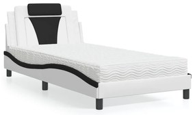 vidaXL Cama com colchão 100x200 cm couro artificial branco e preto