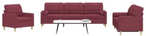 3 pcs conjunto de sofás com almofadas tecido vermelho-tinto