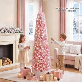 Árvore de Natal Artificial Tipo Lápis, 45 x 45 x 180 cm, Luzes LED Integradas, Rosa