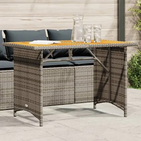 vidaXL Mesa de jardim com tampo de madeira 110x68x70 cm vime PE cinza