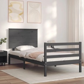 Estrutura de cama com cabeceira 90x200 cm madeira maciça cinza