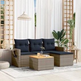 vidaXL 5 pcs conjunto sofás p/ jardim c/ almofadões vime PE cinzento