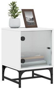 Mesas de cabeceira c/ portas de vidro 2 pcs 35x37x50 cm branco