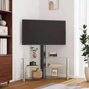 vidaXL Suporte canto TV 32-70 polegadas 3 prateleiras preto/prateado