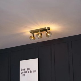 Candeeiro de teto redondo dourado com vidro âmbar 3 luzes - Teddy