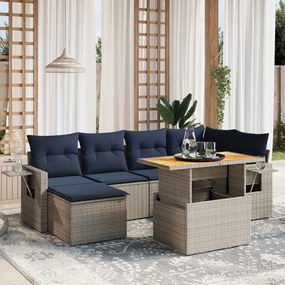 vidaXL 7 pcs conjunto sofás p/ jardim c/ almofadões vime PE cinzento