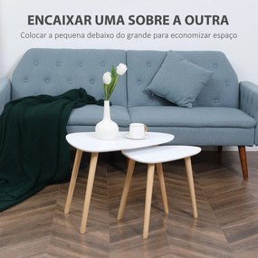 Conjunto de 2 Mesas Auxiliares com Pés de Madeira Mesas de Café para Sala de Estar Dormitório Escritório 59,5x39,5x45cm e 44,5x28,5x40cm Branco