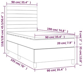 Cama box spring c/ colchão e LED 90x190 cm tecido preto