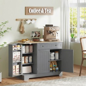 Aparador de Cozinha com 3 Prateleiras de Porta Gaveta e Prateleiras Ajustáveis para Sala de Jantar 105x40x83 cm Cinzento