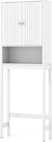 Armário casa banho sobre sanita 60 x 23 x 168 cm com portas caneladas, prateleira ajustável e economizador de espaço branca
