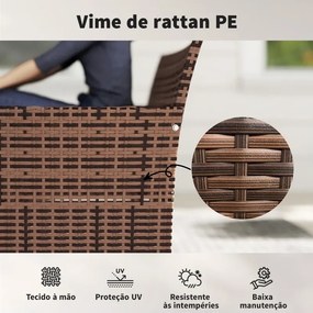 Sofá de Exterior em Rattan de 2 Lugares Sofá de Jardim com Almofada Lavável Estrutura de Aço para Varanda Caqui