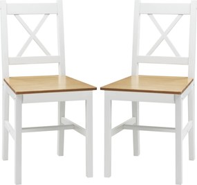 Conjunto de 2 cadeiras de jantar em madeira maciça (MESA NÃO INCLUÍDA) cadeiras de cozinha de estilo rústico, com encosto cruzado em branco e carvalho