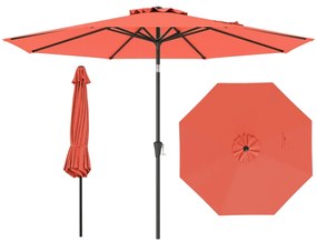 Guarda-sol 303 cm com mecanismo de inclinação de 25° e manivela, 8 varetas reforçadas para terraço, sem base Laranja