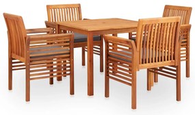5 pcs conjunto de jantar exterior c/ almofadões acácia maciça