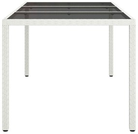 Mesa de jardim 150x90x75 cm vidro temperado e vime PE branco