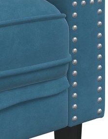 Sofá chesterfield com rolos 3 lugares veludo azul