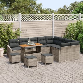 Conjunto de Sofá de Jardim vidaXL de 13 Peças com Almofadas Cinza Vime Poliéster Acácia