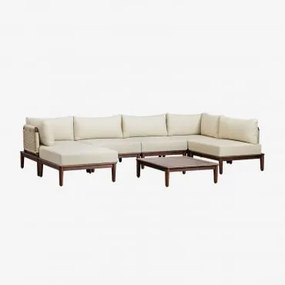 Conjunto De Jardim Giulia Com Sofá De Canto Modular De 5 Peças, Mesa De Centro E Pufe Em Madeira De Acácia. Crema - Sklum