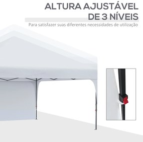 Outsunny Tenda Dobrável 3x3m com Altura Ajustável Tenda de Jardim com 1 Parede Lateral Teto com Ventilação 4 Sacos de Areia e Bolsa de Transporte para Acampamento Festas Branco