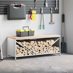 vidaXL Suporte para lenha com tampo de madeira 100,5x35,5x40 cm branco