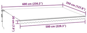 Toldo retrátil automático 600x350 cm castanho