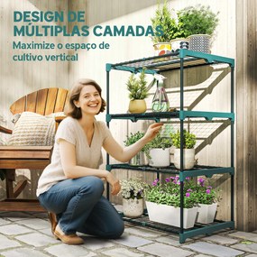 Suporte para Plantas de 4 Níveis Estante para Plantas em Aço Prateleiras de Grade 67x49x105 cm Verde Escuro