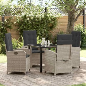 vidaXL Conjunto de Jantar de Jardim de 5 Peças com Almofadas Cinza Claro Rattan PE