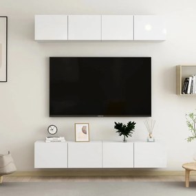 vidaXL Móveis de TV 4 pcs derivados de madeira branco brilhante