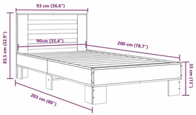 Estrutura de cama 90x200 cm derivados de madeira/metal preto