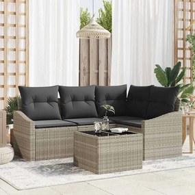 vidaXL Conjunto de Sofás de 5 Peças com Almofadas Cinza Poli Rattan