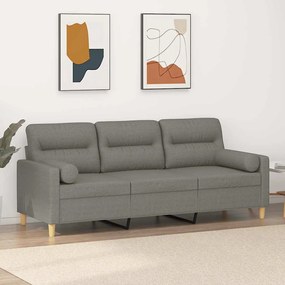 vidaXL Sofá 3 lugares + almofadas/almofadões 180cm tecido cinza-escuro