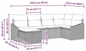 Conjunto de Sofá de Jardim 6 Peças com Almofadas Marrom Vime Poliéster
