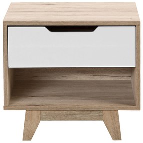 Mesa de cabeceira com 1 gaveta em madeira clara e branco SPENCER Beliani