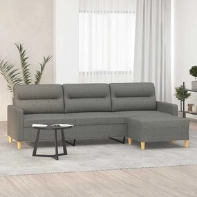 vidaXL Sofá de 3 lugares com apoio de pés 210 cm tecido cinza-escuro