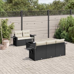 6 pcs conjunto sofás de jardim c/ almofadões vime PE preto