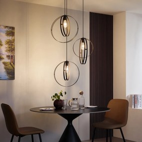 Candeeiro suspenso de design preto redondo 3-Light - Indu