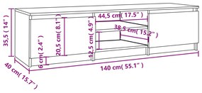 Móvel de TV 140x40x35,5 cm derivados de madeira cinzento sonoma