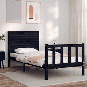 Estrutura de cama com cabeceira 100x200 cm madeira maciça preto