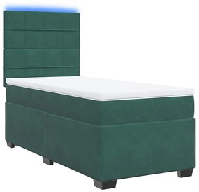 Cama com molas/colchão 90x190 cm veludo verde-escuro