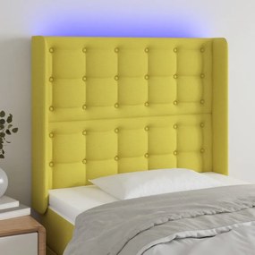 vidaXL Cabeceira de cama c/ luzes LED tecido 83x16x118/128 cm verde