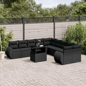 11 pcs conjunto sofás de jardim c/ almofadões vime PE preto