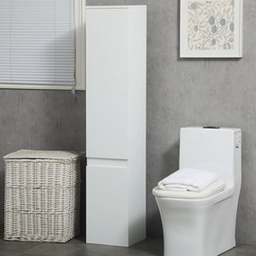 Armário de coluna para casa de banho 30 x 28 x 152,5 cm com 2 portas e 3 prateleiras ajustáveis, estilo contemporâneo, branco