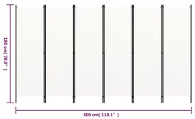 Divisória de quarto com 6 painéis 300x180 cm branco