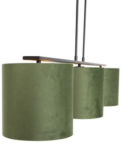 Candeeiro de suspensão com abajures de veludo verde com dourado 20cm - Combi 3 Deluxe Country / Rústico