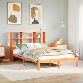 Cama c/ estante sem colchão 120x190cm pinho maciço castanho-mel